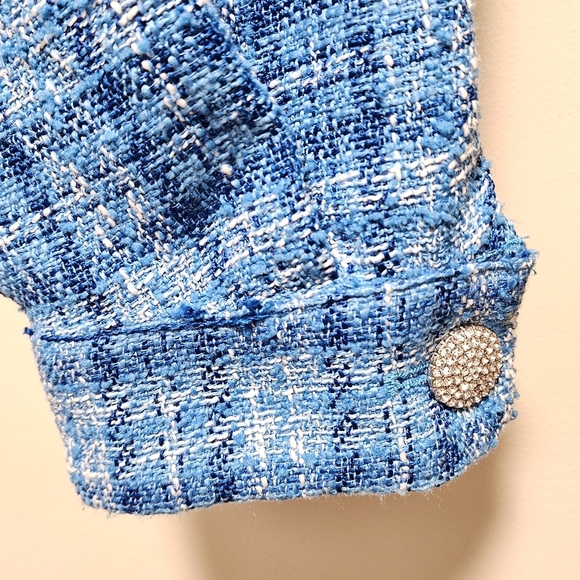 Zara Women's Plaid Tweed Cropped Long Sleeve Button Down Blazer Top Blue Size L. - Picture 14 of 16